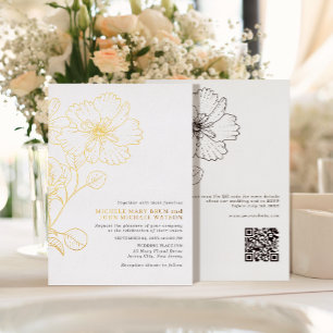 Elegant Minimalist Modern Flowers RSVP QR Back