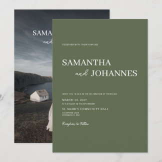 Elegant Minimalist Modern Green Photo Wedding  Invitation