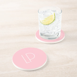 Elegant minimalist modern initial on pastel pink coaster