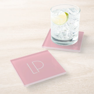 Elegant minimalist modern initial on pastel pink glass coaster