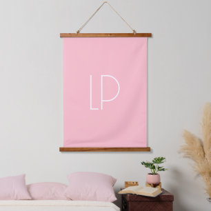 Elegant minimalist modern initial on pastel pink hanging tapestry