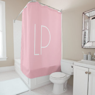 Elegant minimalist modern initial on pastel pink shower curtain