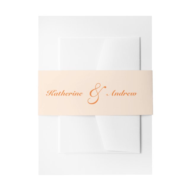 Elegant Minimalist Modern Peach Monogram Wedding Invitation Belly Band (Front Example)