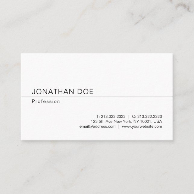 Elegant Minimalist Modern Professional White Sleek Business Card (Front)
