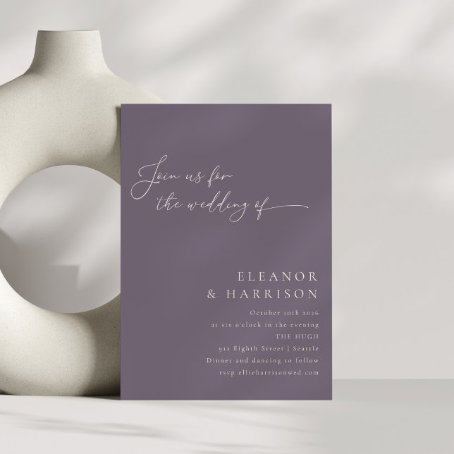 Elegant Minimalist Modern Purple Script Wedding Invitation (Creator Uploaded)