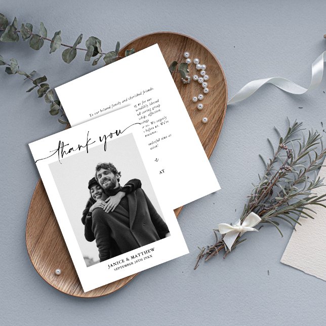 Elegant Minimalist Modern Script Photo Wedding Thank You Card (Creator Uploaded)