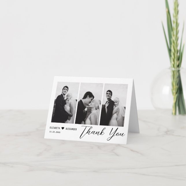  Elegant Minimalist Modern Script Wedding 4 Photos Thank You Card (Front)