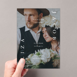 Elegant Minimalist Modern Type Photo Wedding Acrylic Invitations