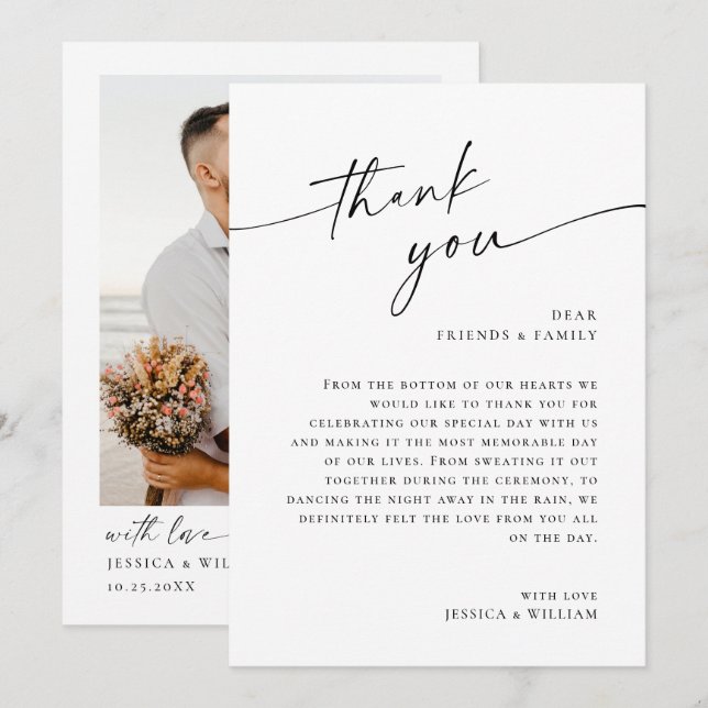 Elegant Minimalist Modern Wedding Photo Thank You Card (Front/Back)