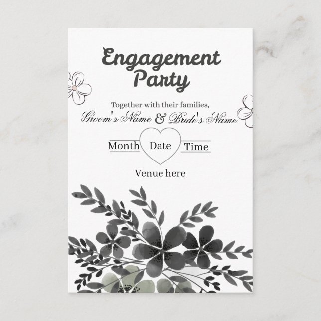 Elegant Minimalist Monochrome Engagement  Invitation (Front)