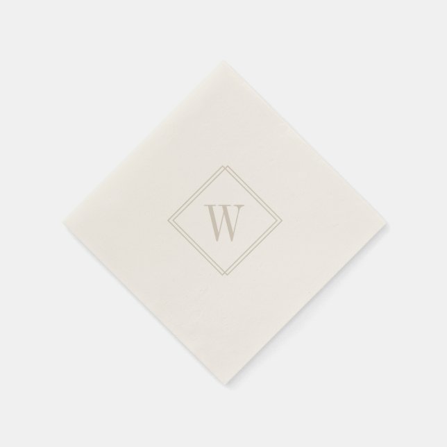 Elegant Minimalist Monogram Beige Wedding Cocktail Napkin (Corner)