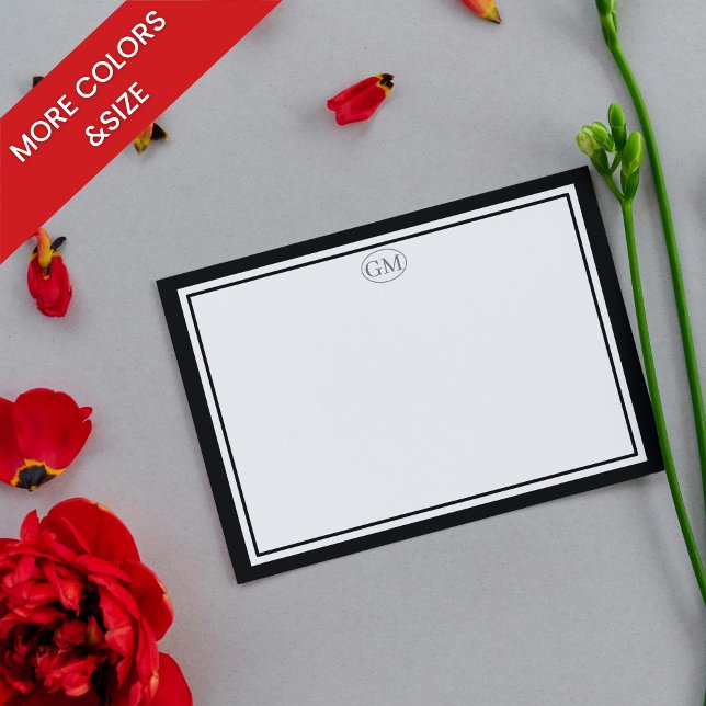 Elegant Minimalist Monogram Black Two Border  Card (Elegant Minimalist Monogram Note Cards)