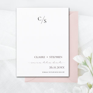 Elegant Minimalist Monogram Black White Wedding Announcement Postcard