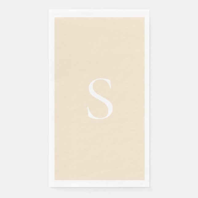 Elegant Minimalist Monogram Champagne & White Napkin (Front)