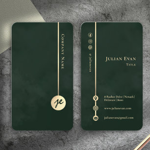 Elegant Minimalist Monogram Emerald Green & Gold Business Card