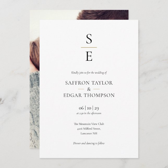 Elegant Minimalist Monogram Initials Photo Wedding Invitation (Front/Back)