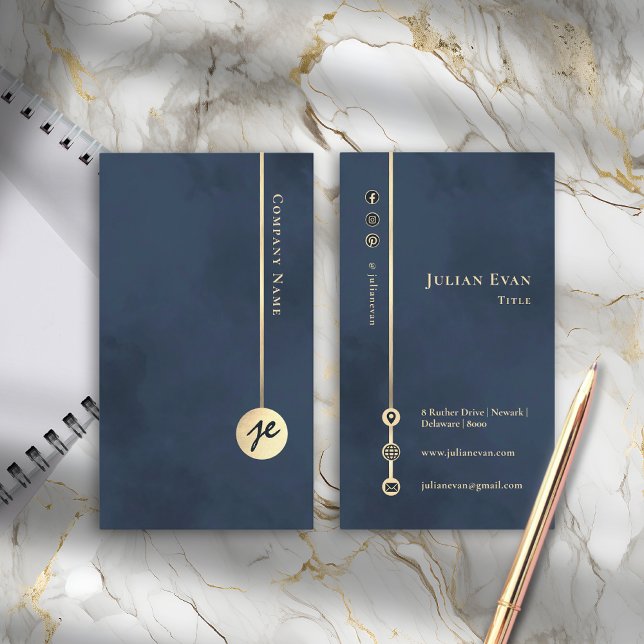 Elegant Minimalist Monogram Navy Blue and Gold Business Card (Elegant Minimalist Monogram Navy Blue and Gold Business Card)
