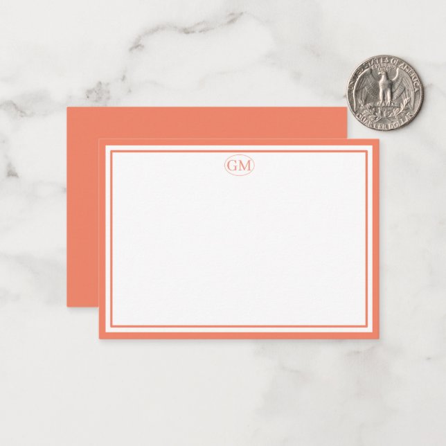 Elegant Minimalist Monogram Orange Two Border  Card (Front/Back In Situ)