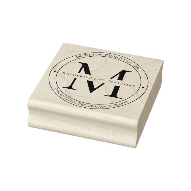 Elegant Minimalist Monogram Return Address Rubber Stamp (Stamp)