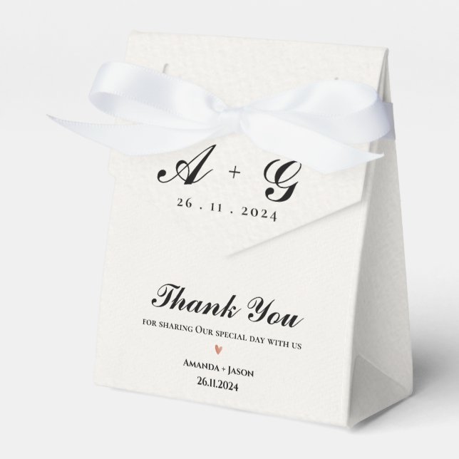 Elegant Minimalist Monogram Thank You Wedding Favour Box (Front Side)