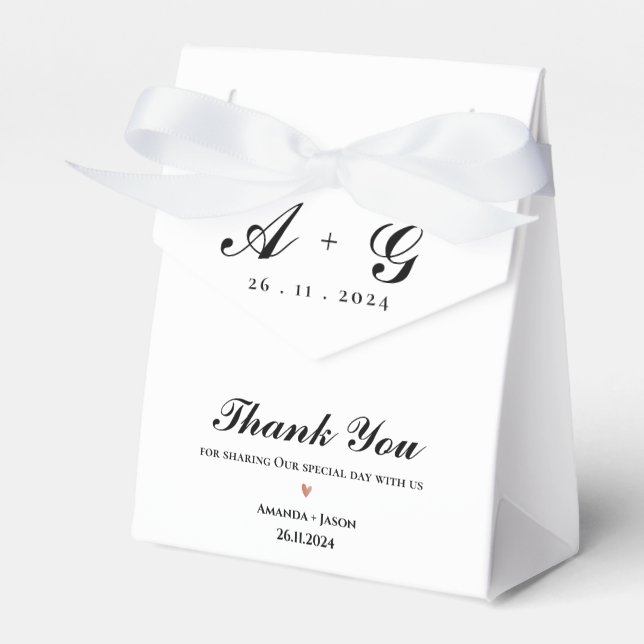 Elegant Minimalist Monogram Thank You Wedding Favour Box (Front Side)