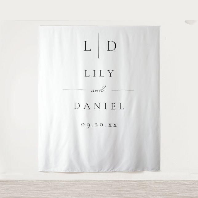 Elegant Minimalist Monogram Wedding Photo Backdrop Tapestry (Front)