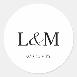 Elegant Minimalist Monogram White Wedding Classic Round Sticker
