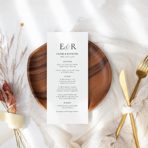 Elegant Minimalist Monogram White Wedding Menu