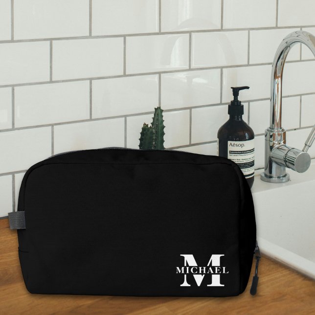 Elegant Minimalist Monogrammed Groomsmen | Black Dopp Kit (Creator Uploaded)
