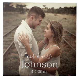 elegant minimalist mr & mrs anniversary photo tile