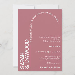 Elegant Minimalist Muslim Rose Gold White Wedding Invitation