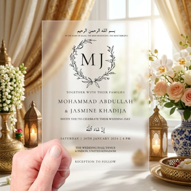Elegant Minimalist Muslim Wedding Acrylic Invitations (Creator Uploaded)