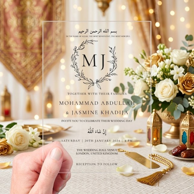 Elegant Minimalist Muslim Wedding Acrylic Invitations (Creator Uploaded)