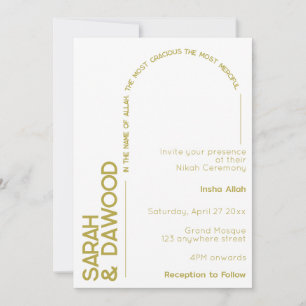 Elegant Minimalist Muslim White Brass Wedding Invitation