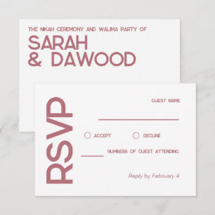 Elegant Minimalist Muslim White Rose Gold RSVP Card