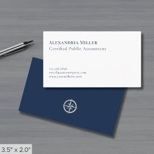 Elegant Minimalist Navy Blue and White Business Card