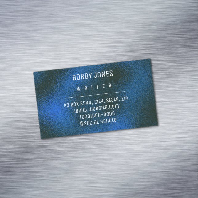 Elegant Minimalist Navy Blue Metallic Magnetic Business Card (In Situ)