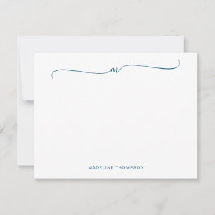 Elegant Minimalist Navy Blue Monogram Calligraphy Card