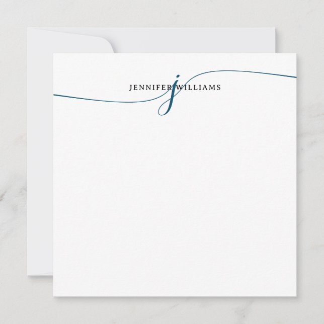 Elegant Minimalist Navy Blue Script Monogram Card (Front)
