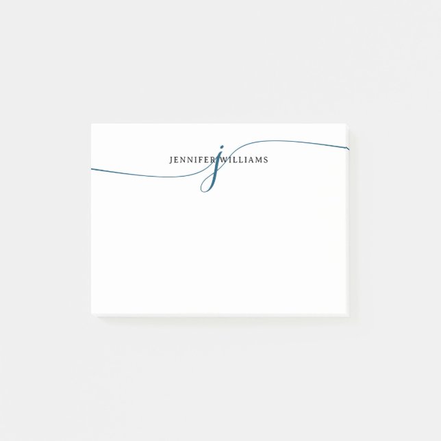 Elegant Minimalist Navy Blue Script Monogram Post-it Notes (Front)