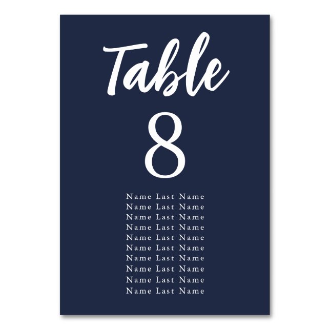 Elegant Minimalist Navy Blue Seating Assignment Table Number (Front)