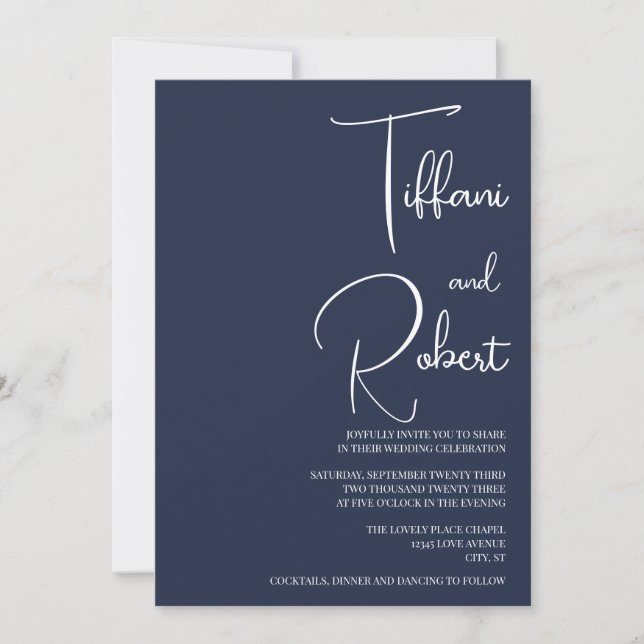 Elegant Minimalist Navy Blue Wedding Invitation (Front)