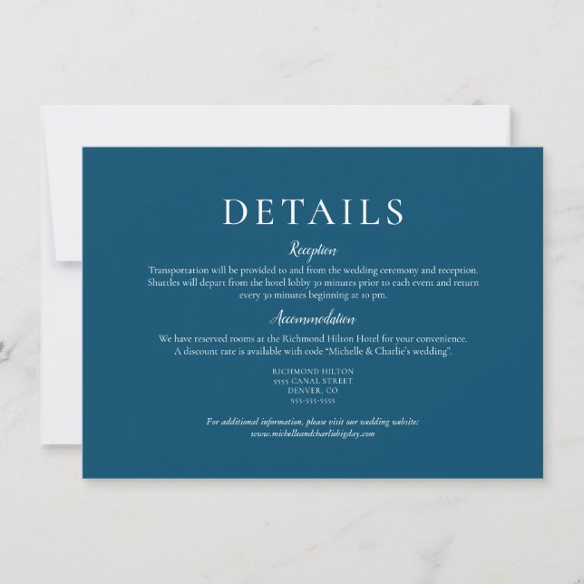 Elegant Minimalist Navy Colour Wedding Details Invitation (Front)