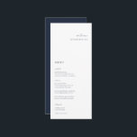 Elegant Minimalist Navy Wedding Place Card Menu<br><div class="desc">Elegant minimalist,  wedding guest place card and menu. Features,  modern navy blue typography and matching solid colour backing.</div>