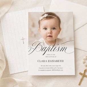Elegant Minimalist Neutral Photo Baptism Invitation