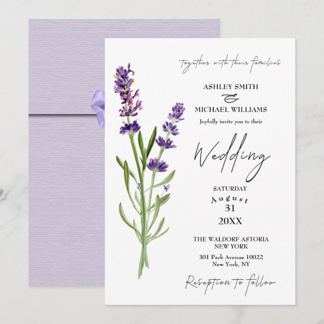 Elegant Minimalist New Fashion Lavender Wedding Invitation (Front/Back)