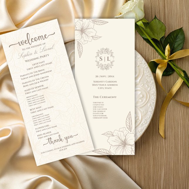Elegant Minimalist Off White Floral Wedding Programme (Creator Uploaded)
