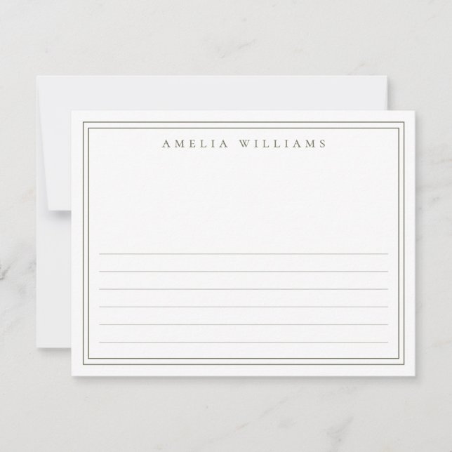 Elegant Minimalist Olive Green Half Lined Card (Front)