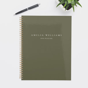 Elegant Minimalist Olive Green Monogram Planner