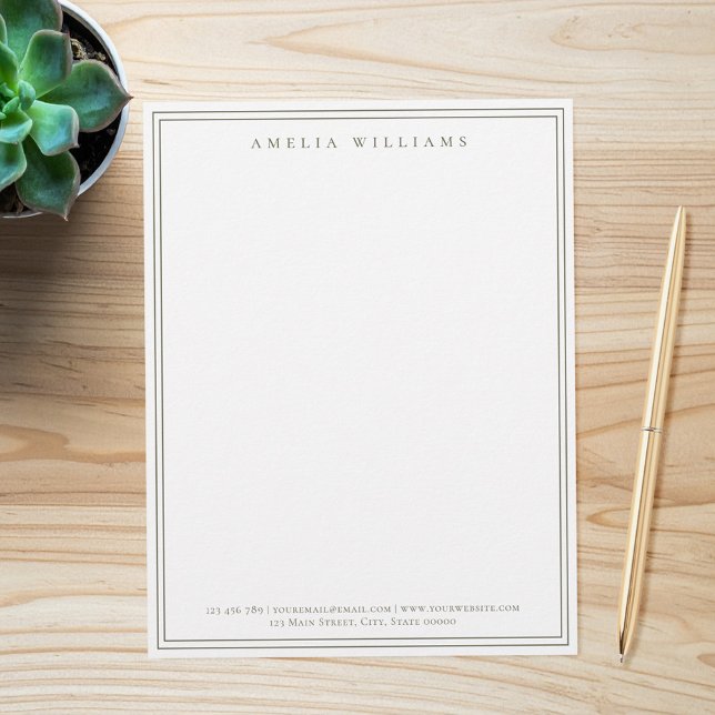 Elegant Minimalist Olive Green Two Border Custom Letterhead (Creator Uploaded)